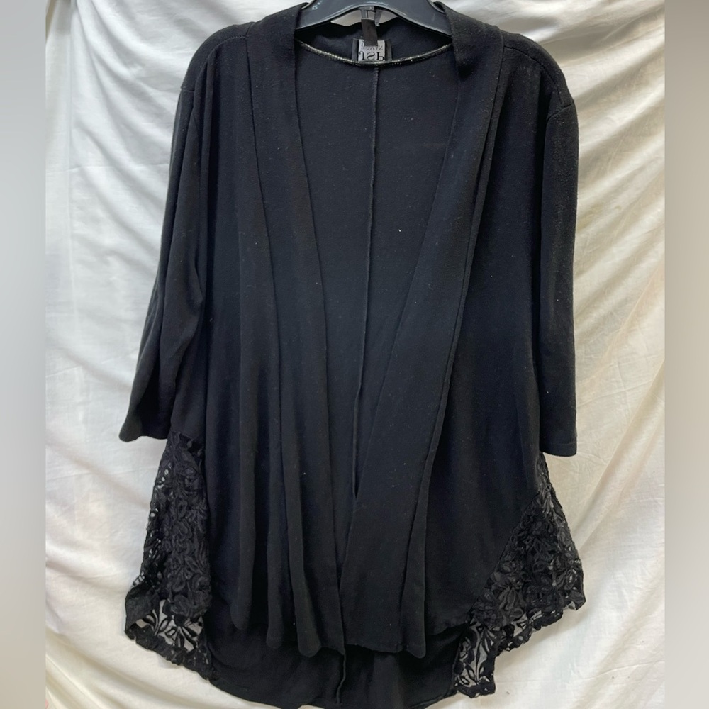 JSP Black long Open Front Cardigan with Lace Detail ladies sz 3x